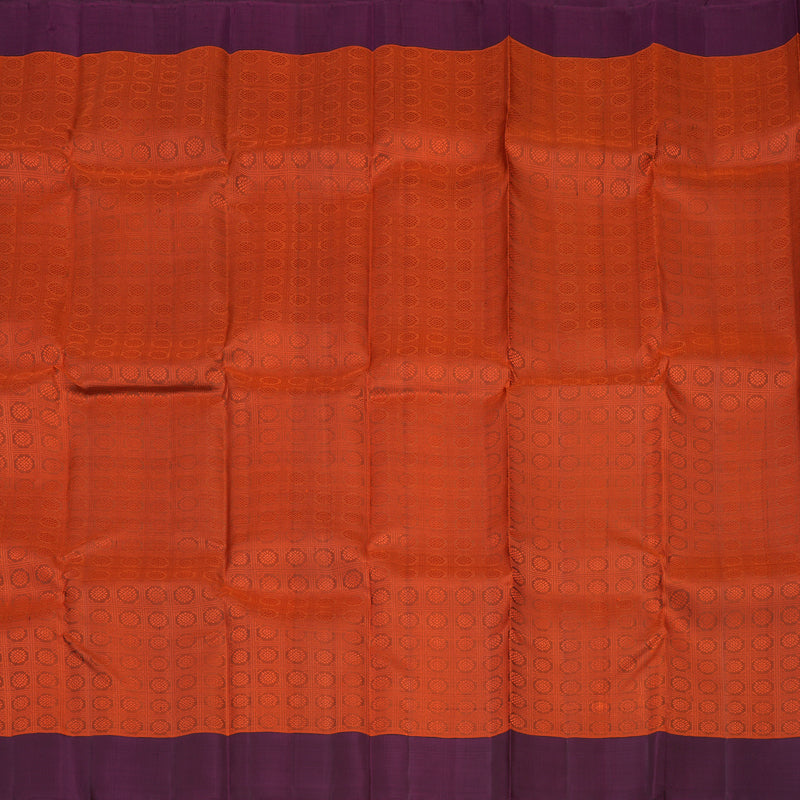 Hayagrivas Handloom Brick Orange Kanjivaram Silk Saree with Wine Purple Border KBE846H8-1