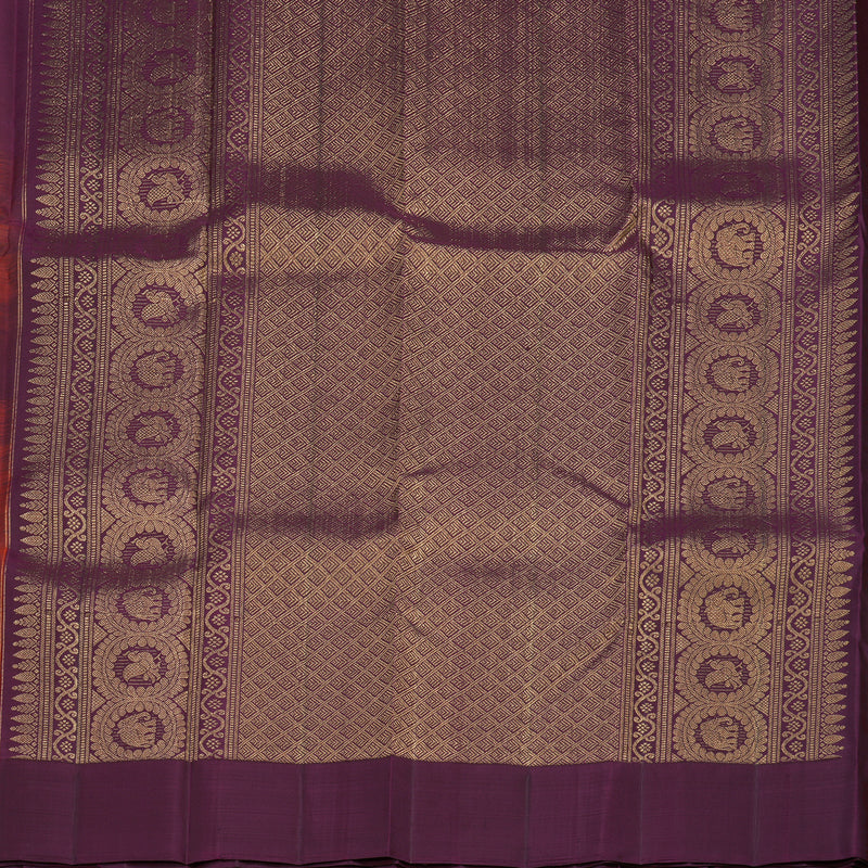 Hayagrivas Handloom Brick Orange Kanjivaram Silk Saree with Wine Purple Border KBE846H8-1