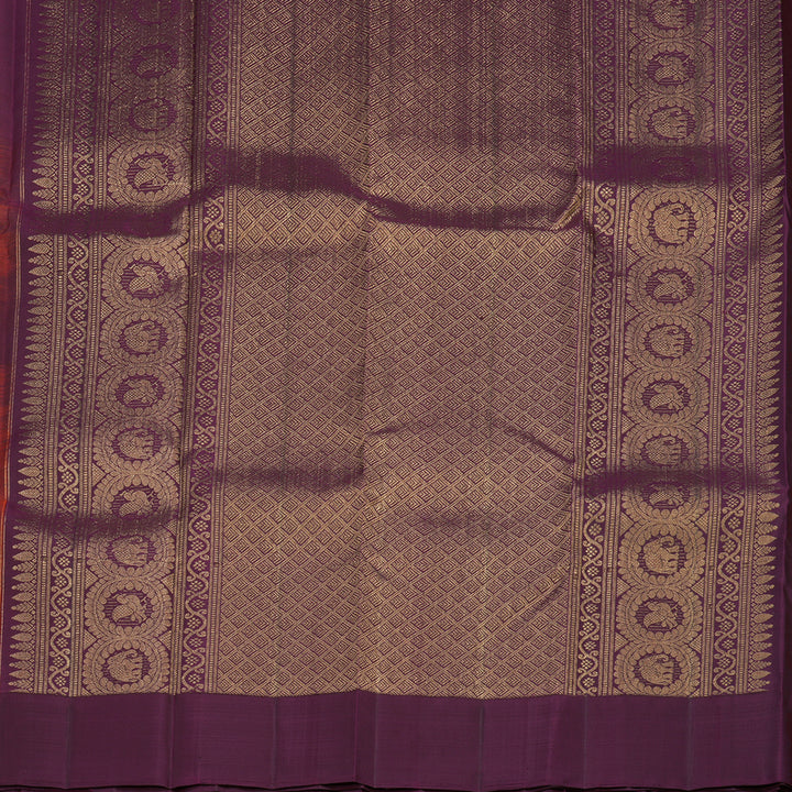 Hayagrivas Handloom Brick Orange Kanjivaram Silk Saree with Wine Purple Border KBE846H8-1