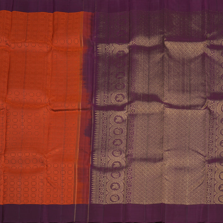 Hayagrivas Handloom Brick Orange Kanjivaram Silk Saree with Wine Purple Border KBE846H8-1