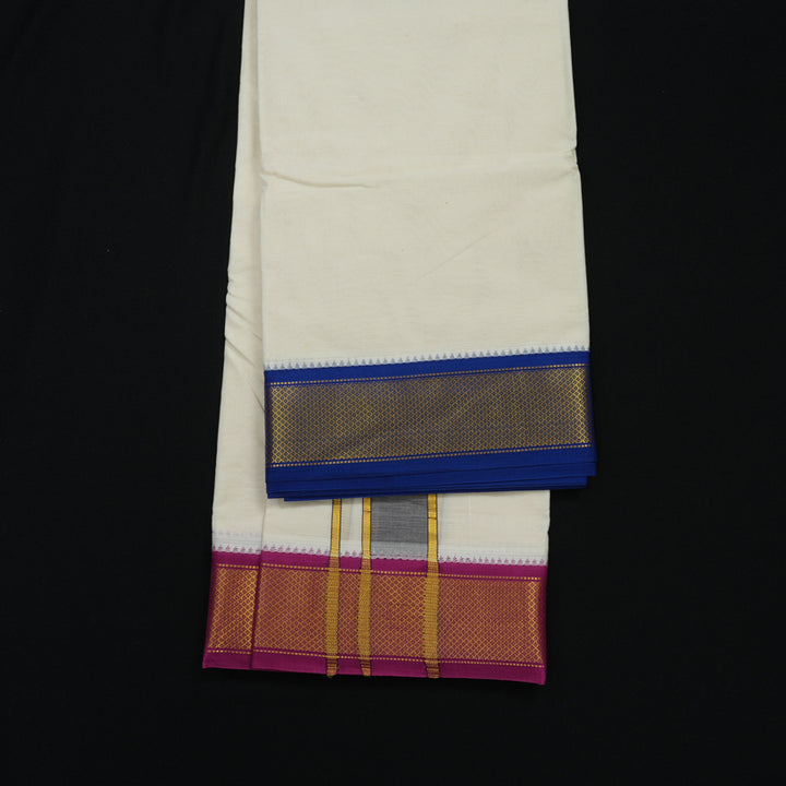 Hayagrivas Pure Cotton Dhoti 10*6 with Ganga Jamuna border KBE849H3-1