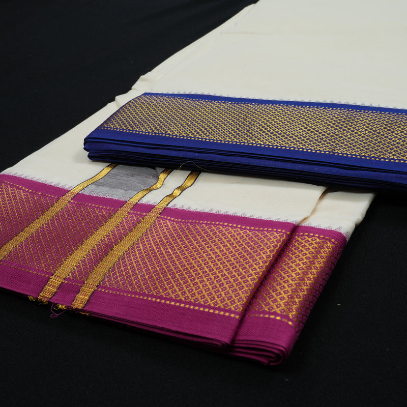 Hayagrivas Pure Cotton Dhoti 10*6 with Ganga Jamuna border KBE849H3-1