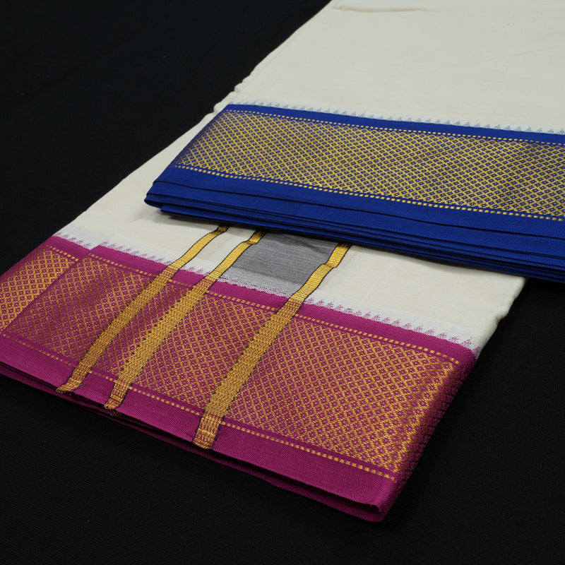 Hayagrivas Pure Cotton Dhoti 10*6 with Ganga Jamuna border KBE849H3-1