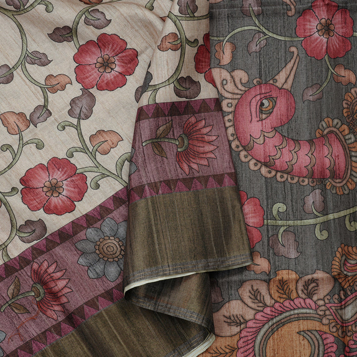 Hayagrivas Fancy Cotton Saree in Memerising Half White KBE84D1-14