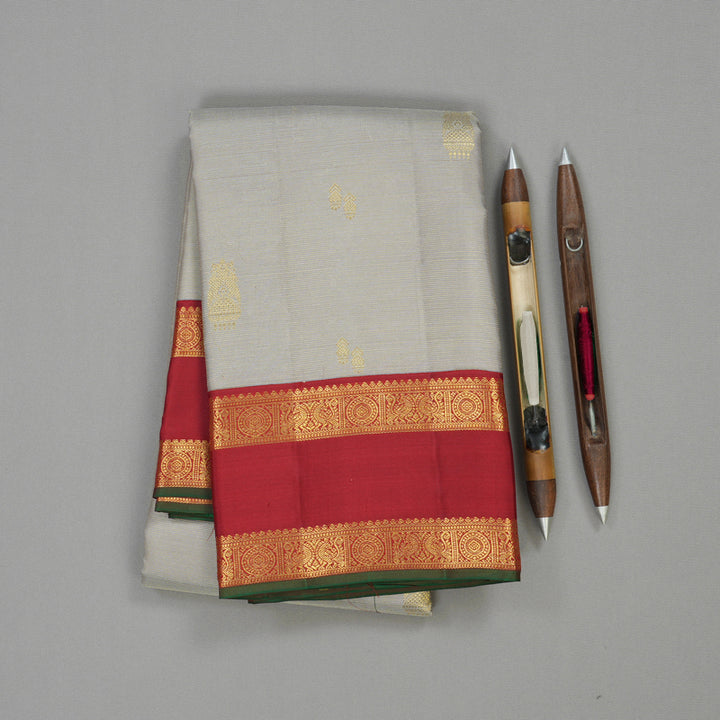 Hayagrivas Handloom Silver Grey Kanjivaram Silk Saree with Maroon Border KBE852H15-2