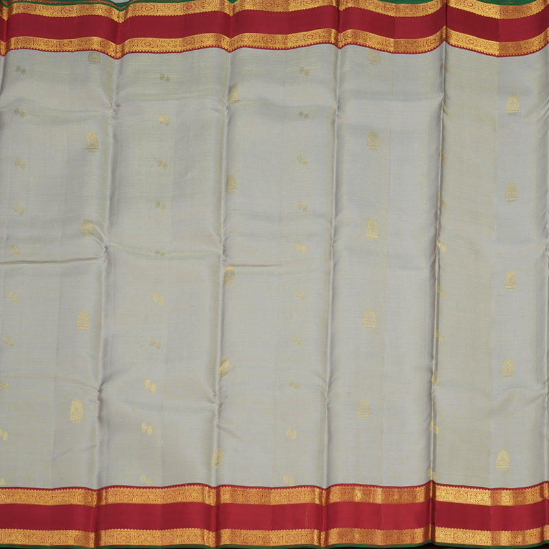 Hayagrivas Handloom Silver Grey Kanjivaram Silk Saree with Maroon Border KBE852H15-2