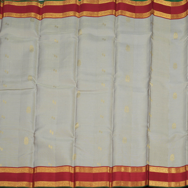 Hayagrivas Handloom Silver Grey Kanjivaram Silk Saree with Maroon Border KBE852H15-2