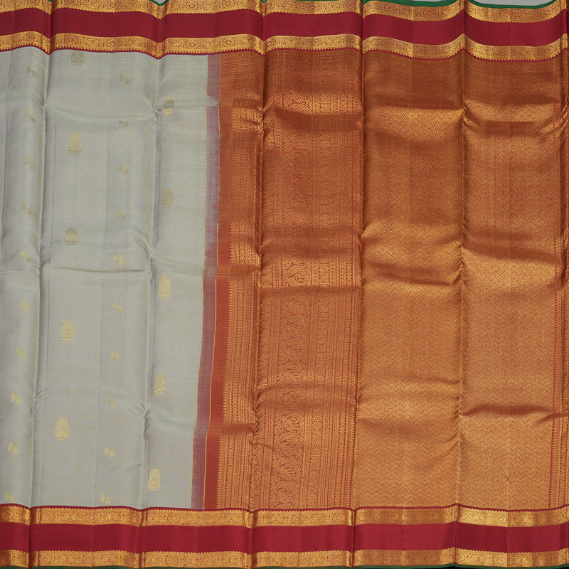 Hayagrivas Handloom Silver Grey Kanjivaram Silk Saree with Maroon Border KBE852H15-2