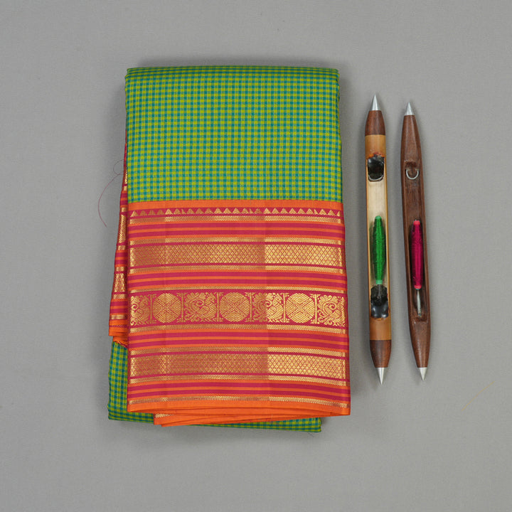 Hayagrivas Handloom Multicolour Kanjivaram Silk Saree with Orange & Pink Border KBE852H9-4