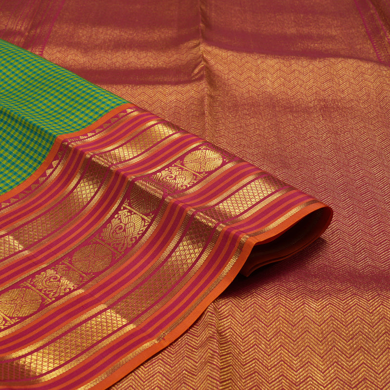 Hayagrivas Handloom Multicolour Kanjivaram Silk Saree with Orange & Pink Border KBE852H9-4