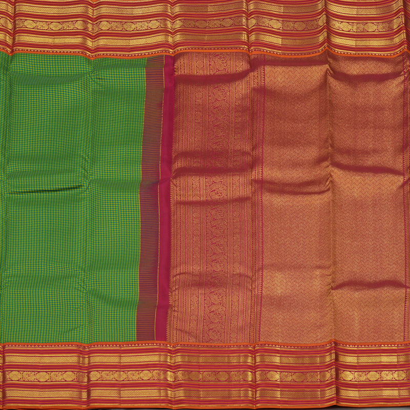 Hayagrivas Handloom Multicolour Kanjivaram Silk Saree with Orange & Pink Border KBE852H9-4