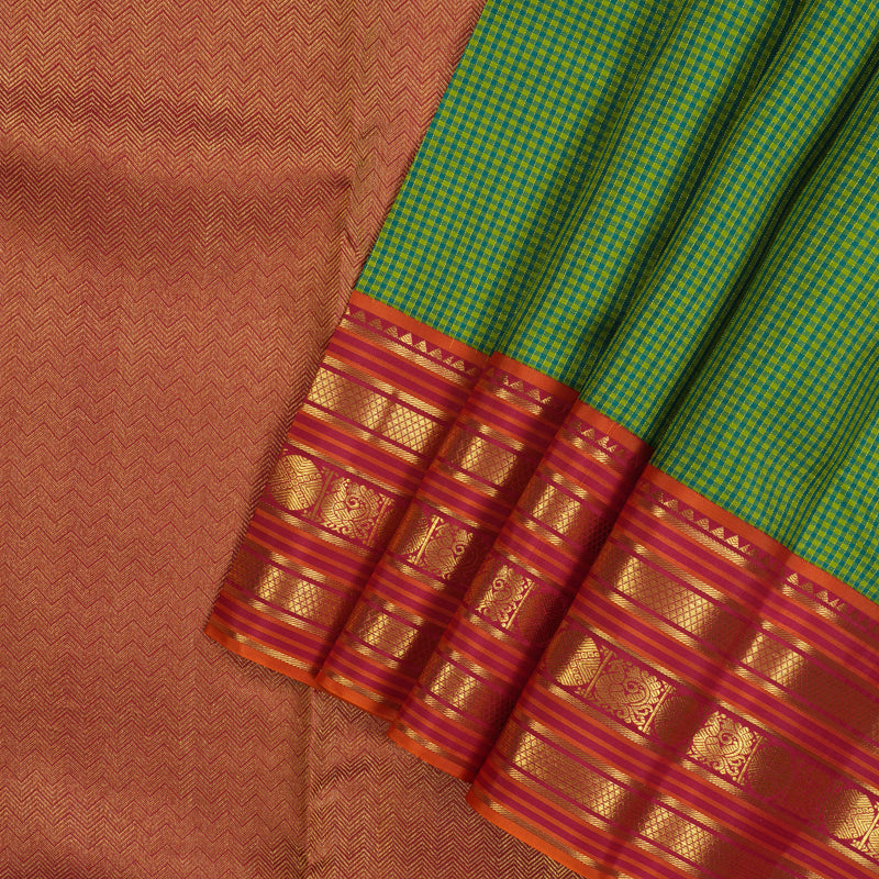 Hayagrivas Handloom Multicolour Kanjivaram Silk Saree with Orange & Pink Border KBE852H9-4