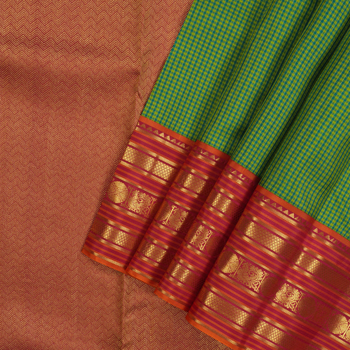 Hayagrivas Handloom Multicolour Kanjivaram Silk Saree with Orange & Pink Border KBE852H9-4