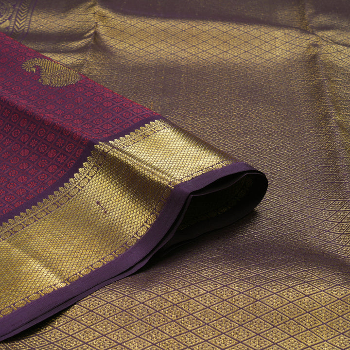 Hayagrivas Handloom Dark Purple with Thread Checks Kanjivaram Silk Saree KBE853H13-7