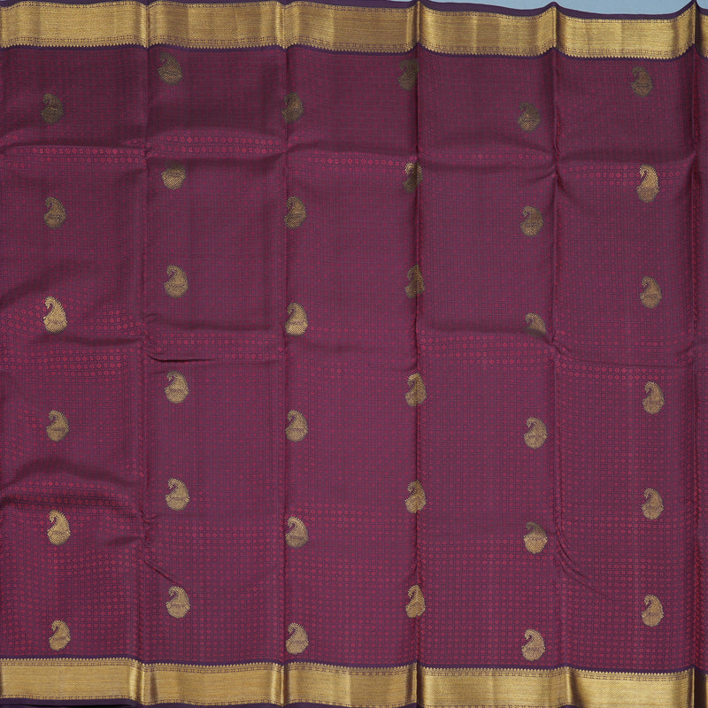 Hayagrivas Handloom Dark Purple with Thread Checks Kanjivaram Silk Saree KBE853H13-7