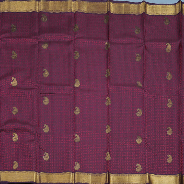 Hayagrivas Handloom Dark Purple with Thread Checks Kanjivaram Silk Saree KBE853H13-7