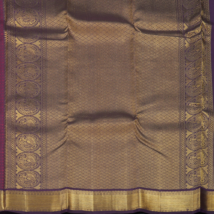 Hayagrivas Handloom Dark Purple with Thread Checks Kanjivaram Silk Saree KBE853H13-7