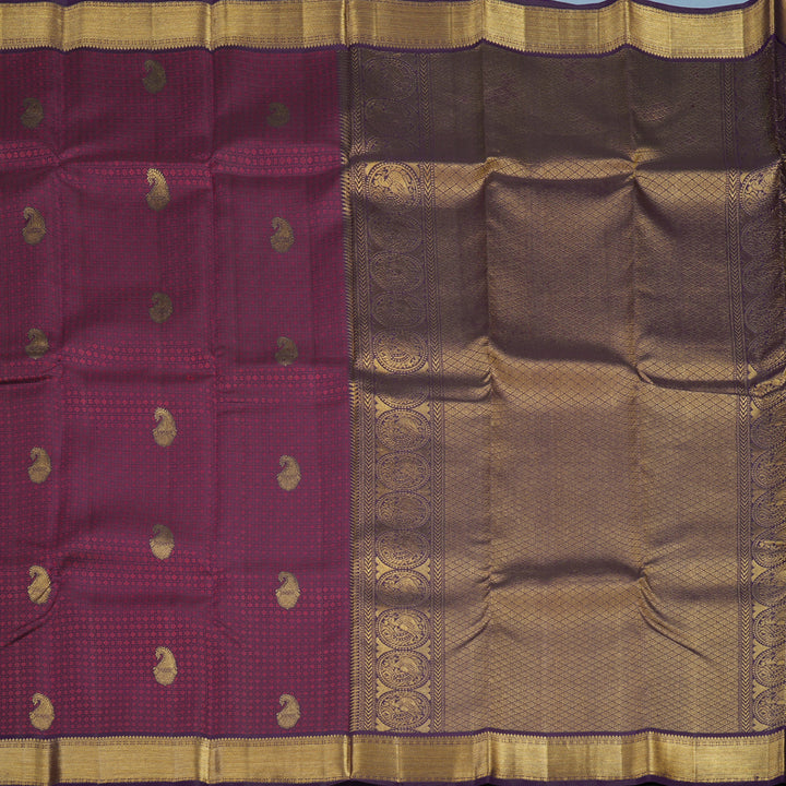 Hayagrivas Handloom Dark Purple with Thread Checks Kanjivaram Silk Saree KBE853H13-7