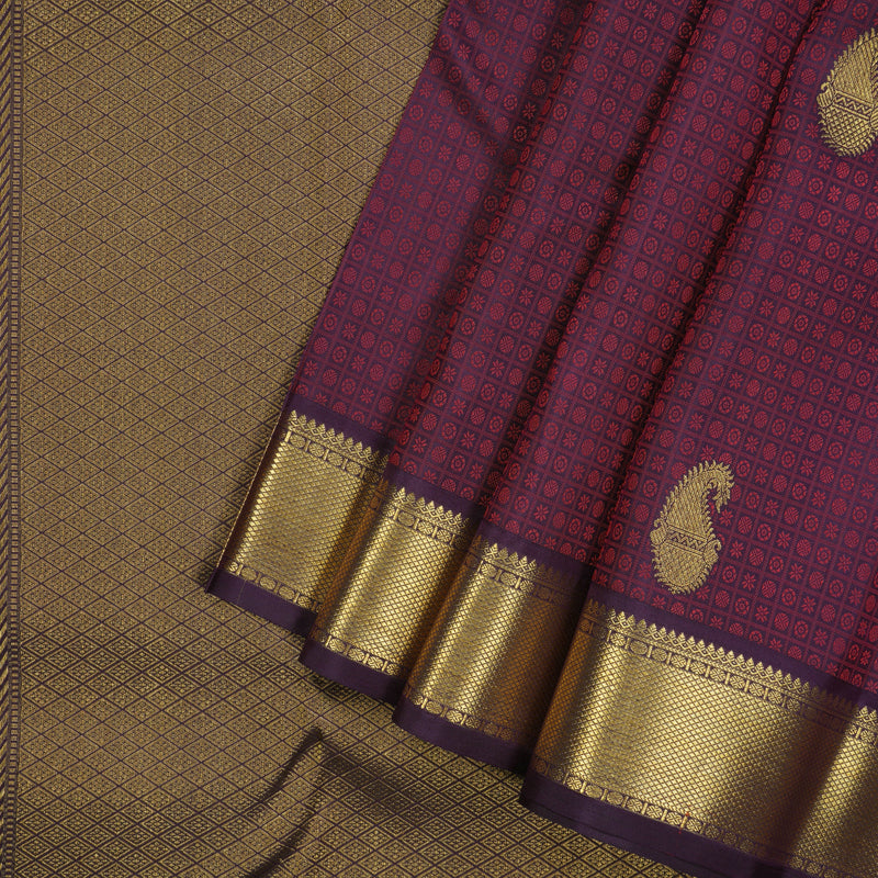 Hayagrivas Handloom Dark Purple with Thread Checks Kanjivaram Silk Saree KBE853H13-7