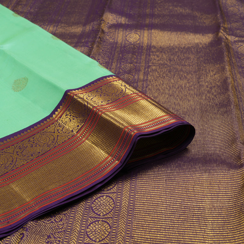 Hayagrivas Handloom Mint Green Kanjivaram Silk Saree with Wine Purple Border KBE853H6-17