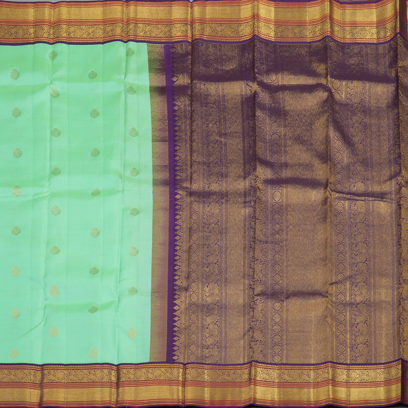 Hayagrivas Handloom Mint Green Kanjivaram Silk Saree with Wine Purple Border KBE853H6-17