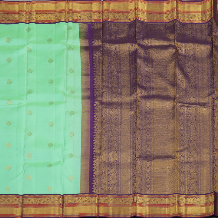 Hayagrivas Handloom Mint Green Kanjivaram Silk Saree with Wine Purple Border KBE853H6-17