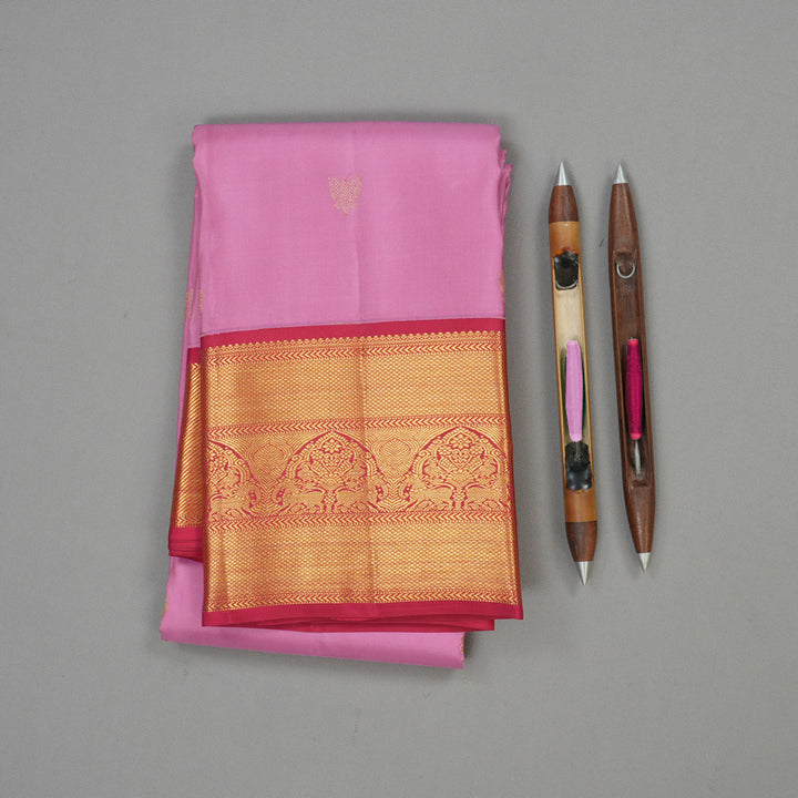Hayagrivas Handloom Lotus Pink Kanjivaram Silk Saree with Red Border KBE853H7-14