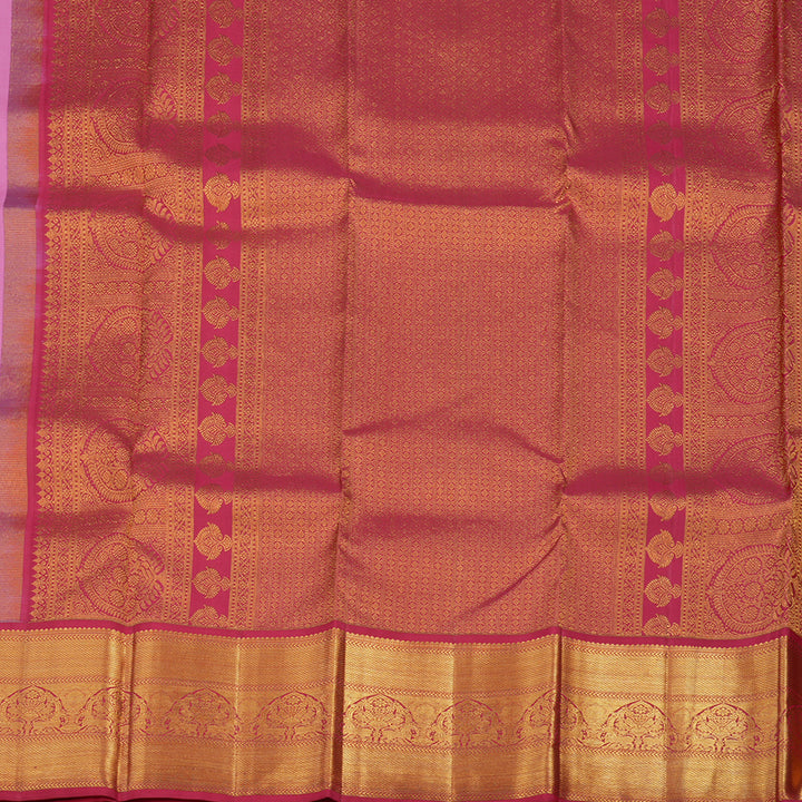 Hayagrivas Handloom Lotus Pink Kanjivaram Silk Saree with Red Border KBE853H7-14