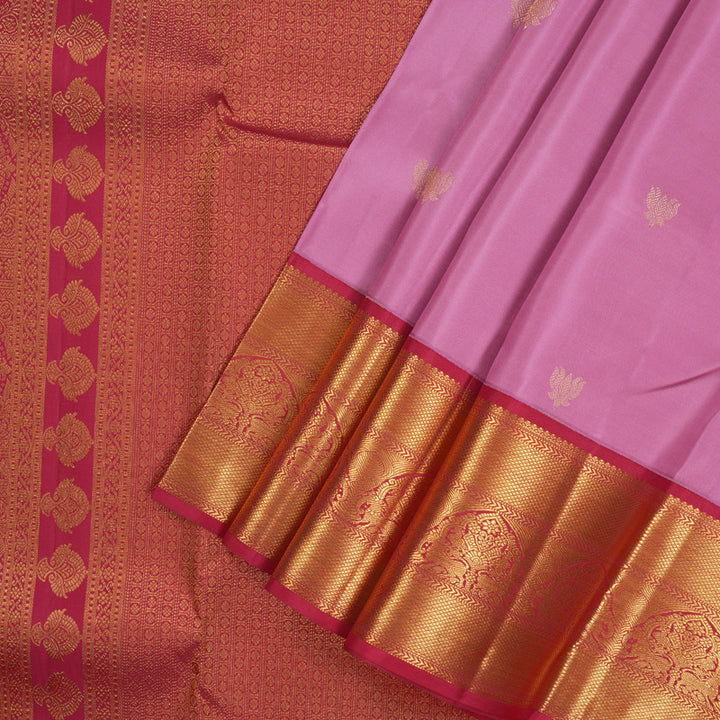 Hayagrivas Handloom Lotus Pink Kanjivaram Silk Saree with Red Border KBE853H7-14