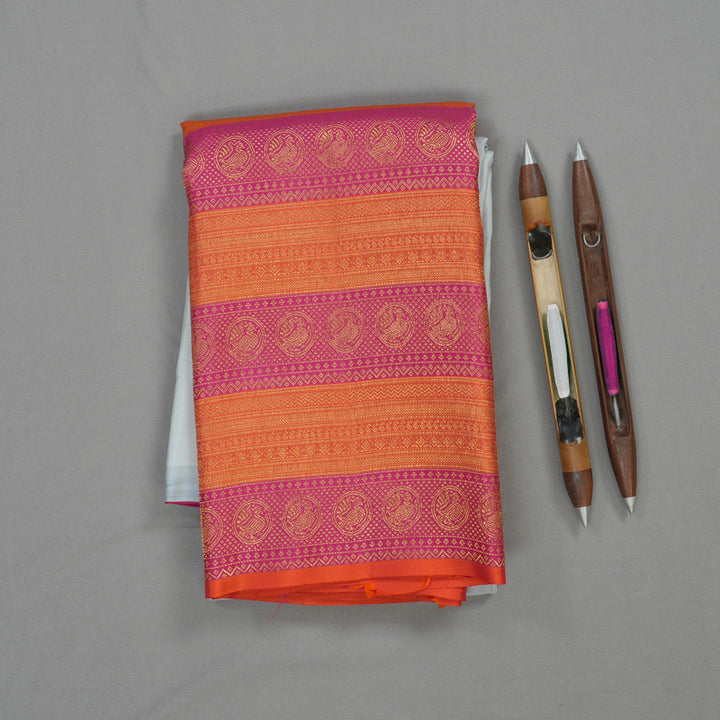 Hayagrivas Handloom Powder Blue Kanjivaram Silk Saree with Orange & Pink Border KBE853H7-20
