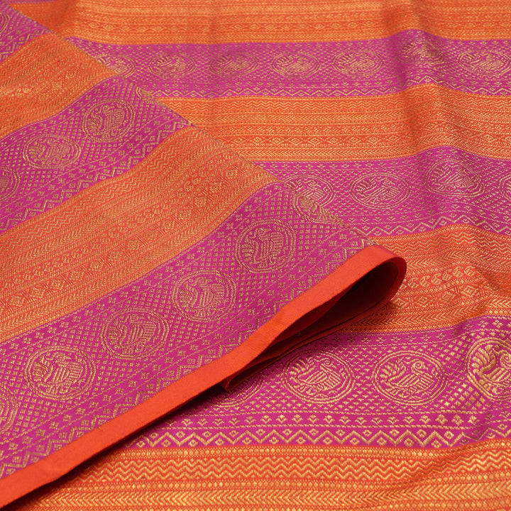 Hayagrivas Handloom Powder Blue Kanjivaram Silk Saree with Orange & Pink Border KBE853H7-20