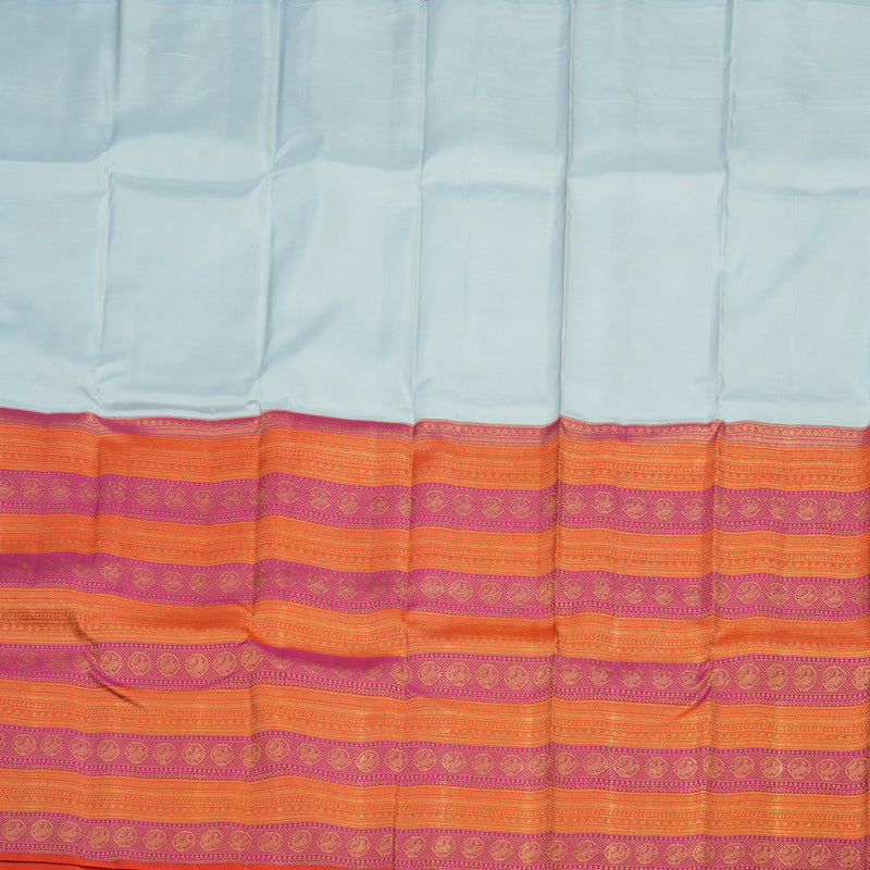 Hayagrivas Handloom Powder Blue Kanjivaram Silk Saree with Orange & Pink Border KBE853H7-20