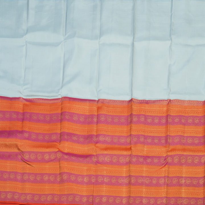 Hayagrivas Handloom Powder Blue Kanjivaram Silk Saree with Orange & Pink Border KBE853H7-20