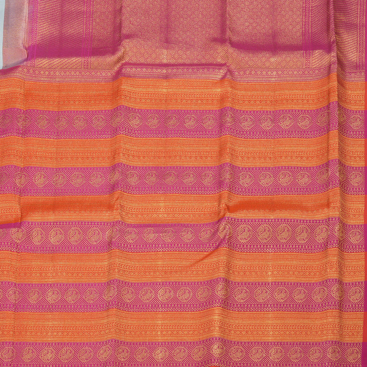 Hayagrivas Handloom Powder Blue Kanjivaram Silk Saree with Orange & Pink Border KBE853H7-20