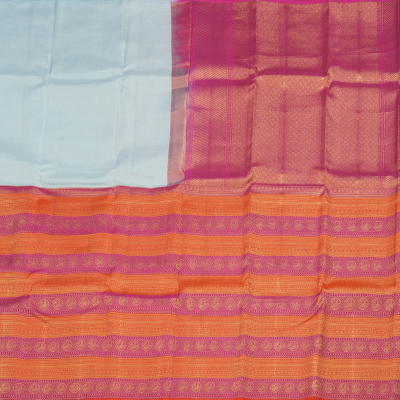 Hayagrivas Handloom Powder Blue Kanjivaram Silk Saree with Orange & Pink Border KBE853H7-20
