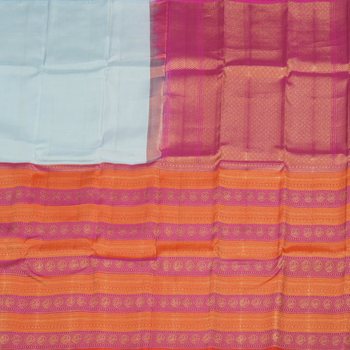 Hayagrivas Handloom Powder Blue Kanjivaram Silk Saree with Orange & Pink Border KBE853H7-20