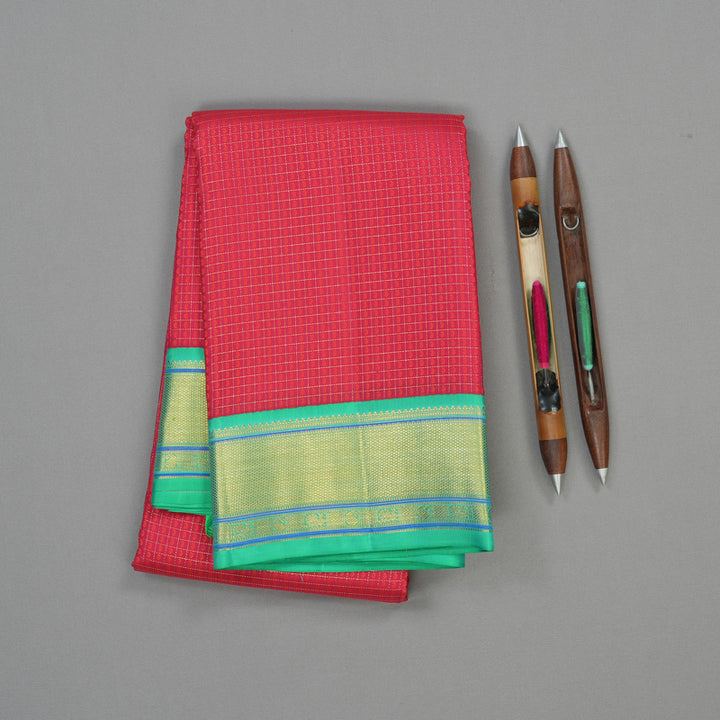 Hayagrivas Handloom Dark Pink Kanjivaram Silk Saree with Sea Green Border KBE853H7-4