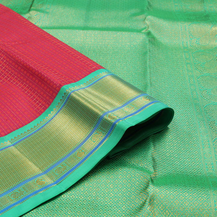 Hayagrivas Handloom Dark Pink Kanjivaram Silk Saree with Sea Green Border KBE853H7-4