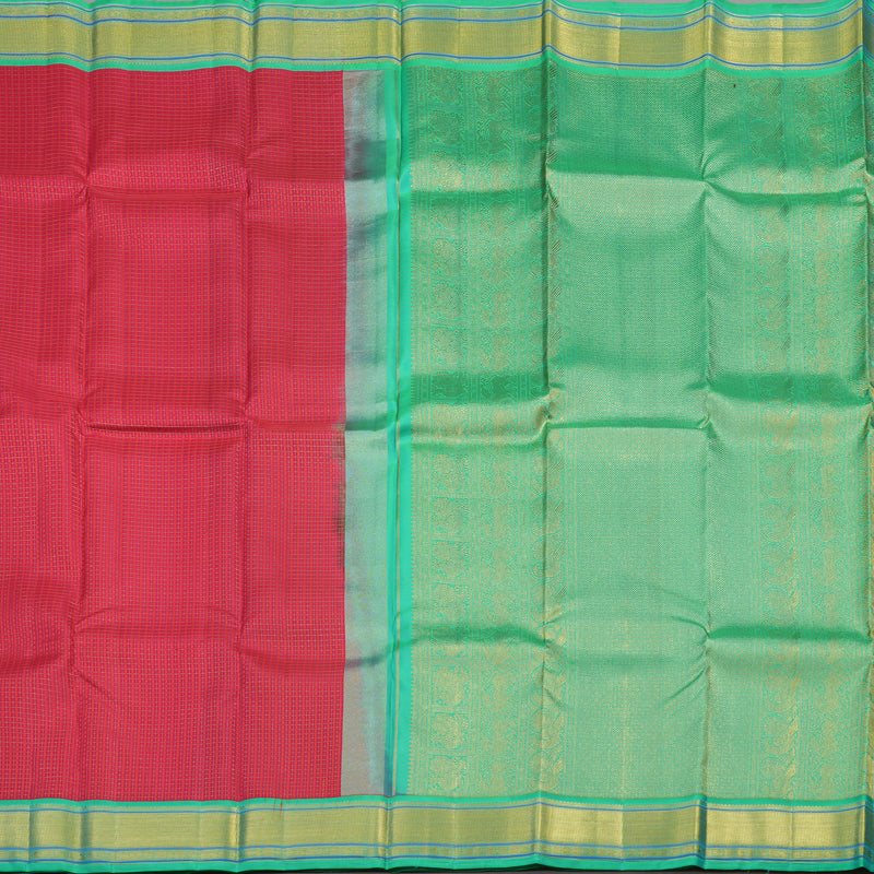 Hayagrivas Handloom Dark Pink Kanjivaram Silk Saree with Sea Green Border KBE853H7-4