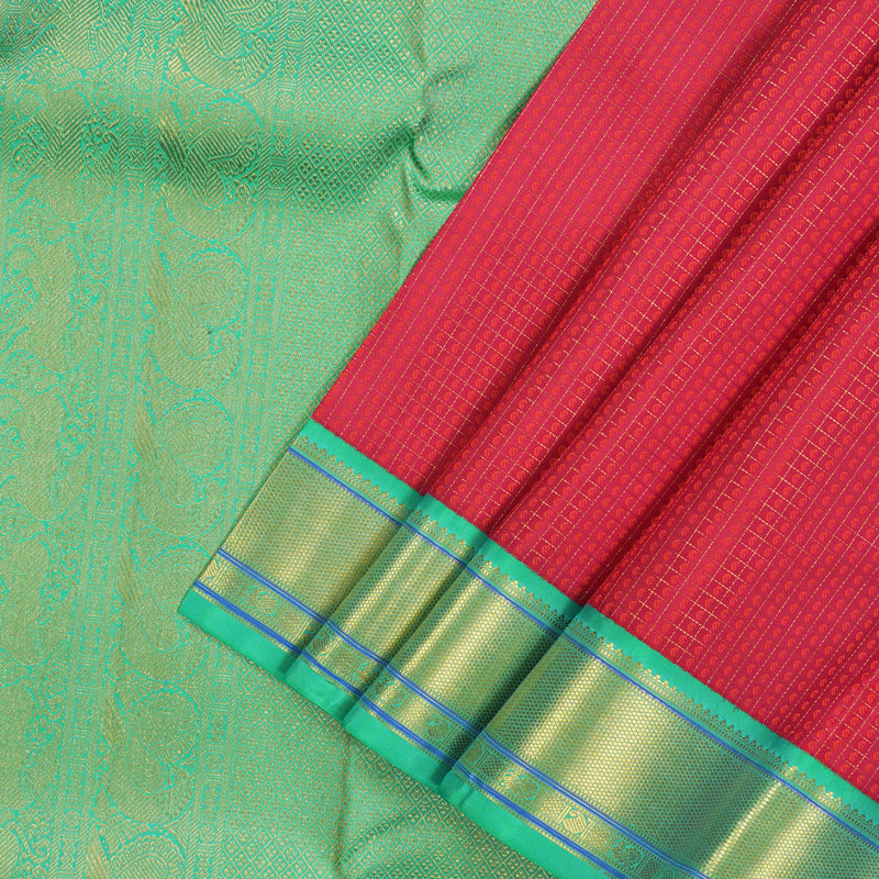 Hayagrivas Handloom Dark Pink Kanjivaram Silk Saree with Sea Green Border KBE853H7-4