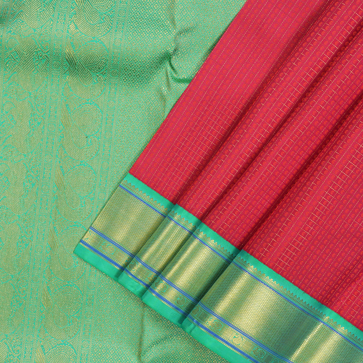 Hayagrivas Handloom Dark Pink Kanjivaram Silk Saree with Sea Green Border KBE853H7-4
