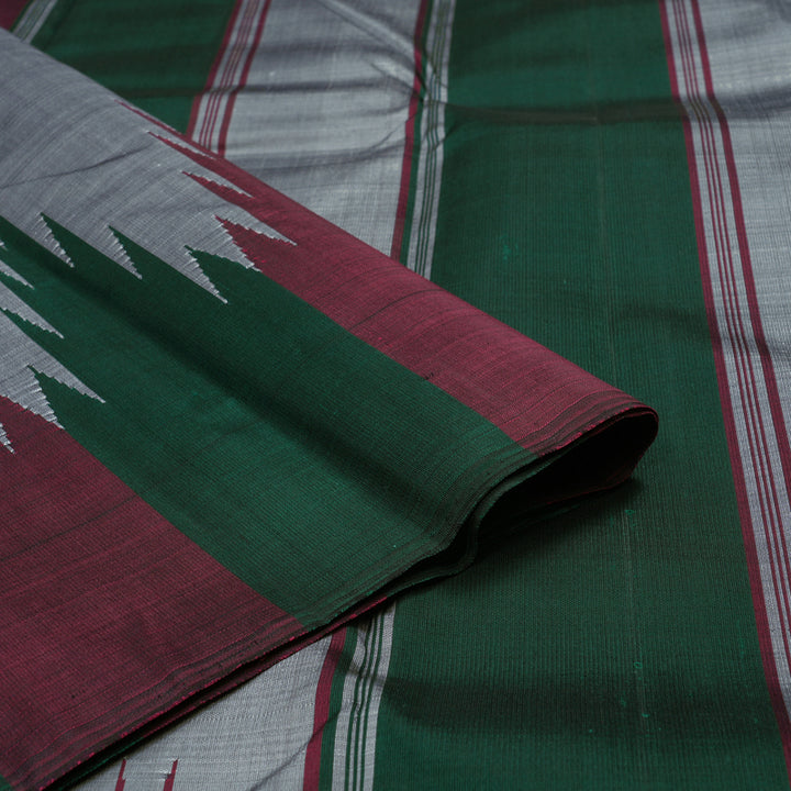 Hayagrivas Handloom Grey Kanjivaram Silk Saree with Maroon & Bottle Green Border KBE854H2-1