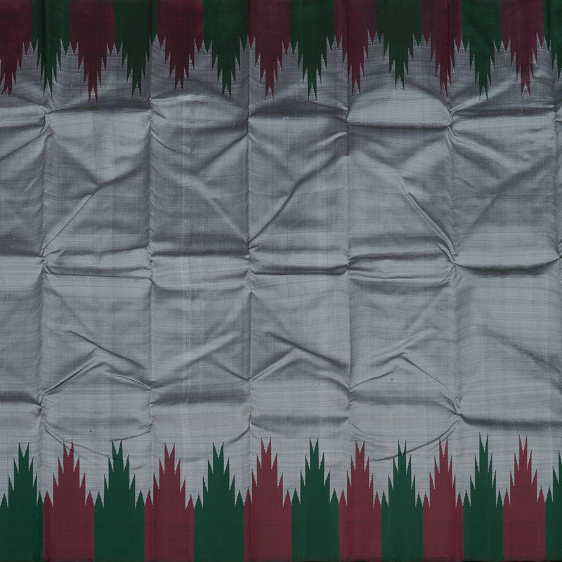 Hayagrivas Handloom Grey Kanjivaram Silk Saree with Maroon & Bottle Green Border KBE854H2-1