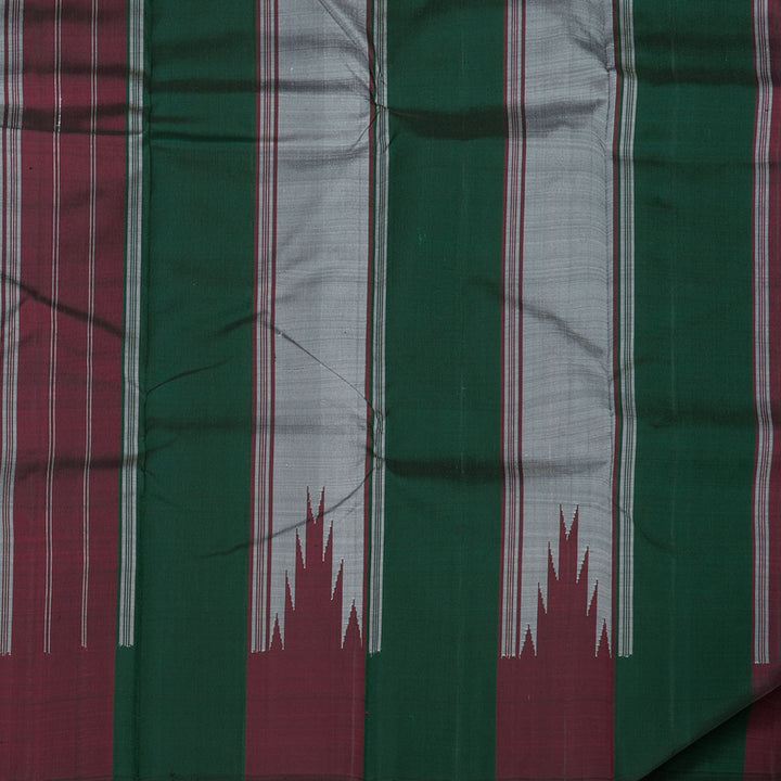 Hayagrivas Handloom Grey Kanjivaram Silk Saree with Maroon & Bottle Green Border KBE854H2-1