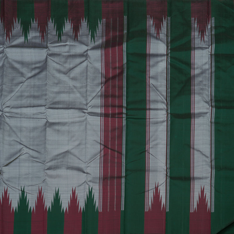 Hayagrivas Handloom Grey Kanjivaram Silk Saree with Maroon & Bottle Green Border KBE854H2-1