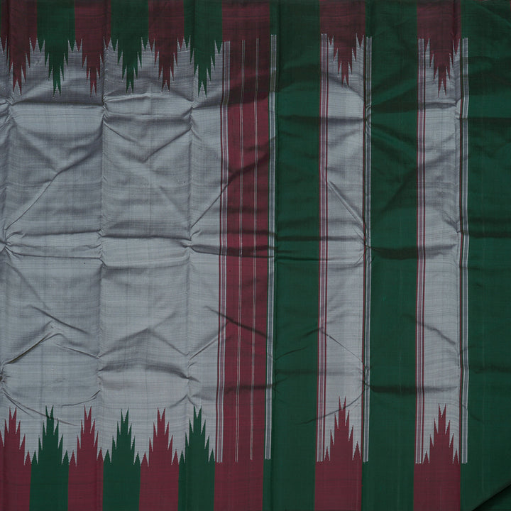 Hayagrivas Handloom Grey Kanjivaram Silk Saree with Maroon & Bottle Green Border KBE854H2-1