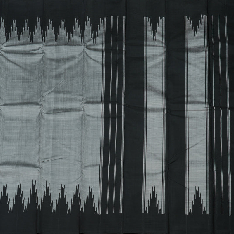 Hayagrivas Handloom Silver Grey Kanjivaram Silk Saree with Black Border KBE854H2-7