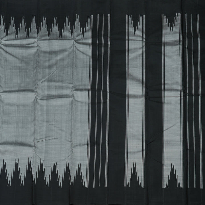 Hayagrivas Handloom Silver Grey Kanjivaram Silk Saree with Black Border KBE854H2-7