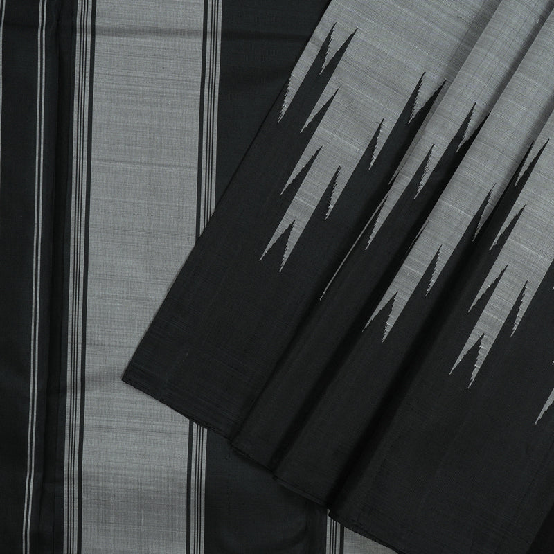 Hayagrivas Handloom Silver Grey Kanjivaram Silk Saree with Black Border KBE854H2-7