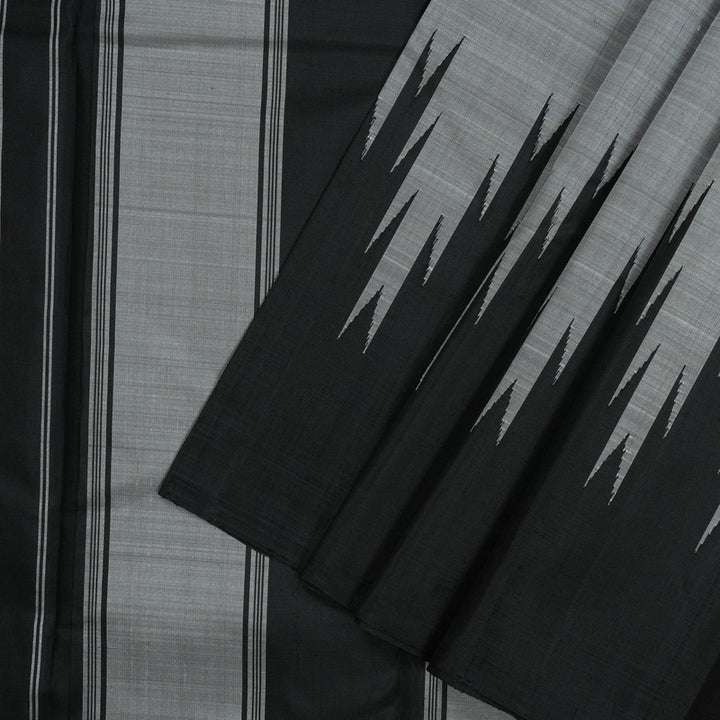 Hayagrivas Handloom Silver Grey Kanjivaram Silk Saree with Black Border KBE854H2-7